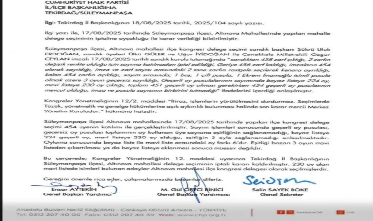 Genel Merkez ‘Mavi Liste’ Dedi
