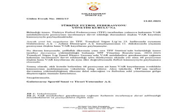 Galatasaray’dan, 46 pozisyonun VAR kayıtları için TFF’ye başvuru